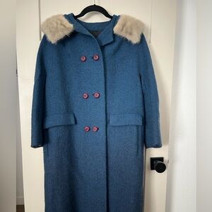 Vintage Sycamore Wool Blend Tweed Over Coat W/ Mink Collar Women’s Large